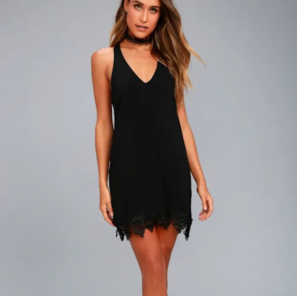 Lulus On the Terrace Black Halter Mini Dress Lace Trim Goth Women Size Medium